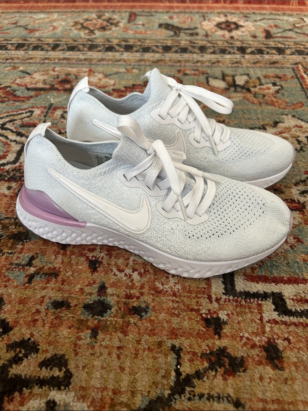 Nike Women’s Epic React White/Grey Athletic Running Shoes with Light Purple